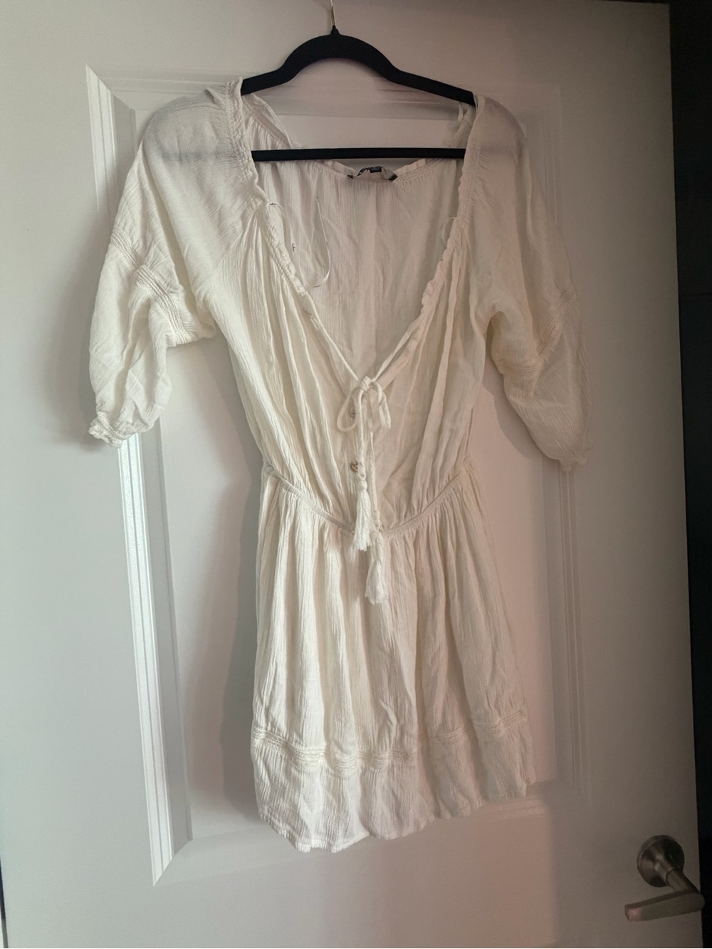 Lulu's White Tie-Front Peasant Mini Dress - Picture 2 of 4